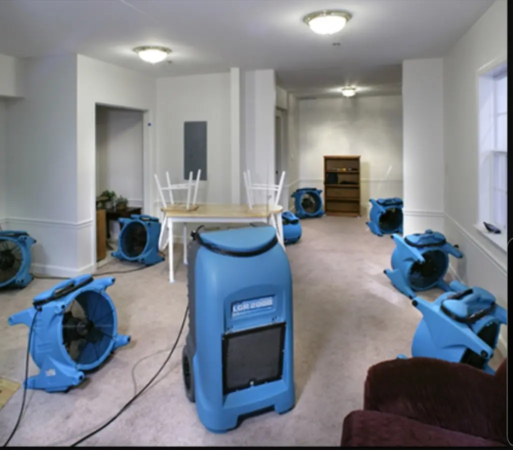 Air movers and dehumidifier setup for Water Extraction & Removal in Boone